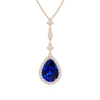 10x8mm Lab-Grown Blue Sapphire Teardrop Pendant with Diamond Accents in 9K Rose Gold