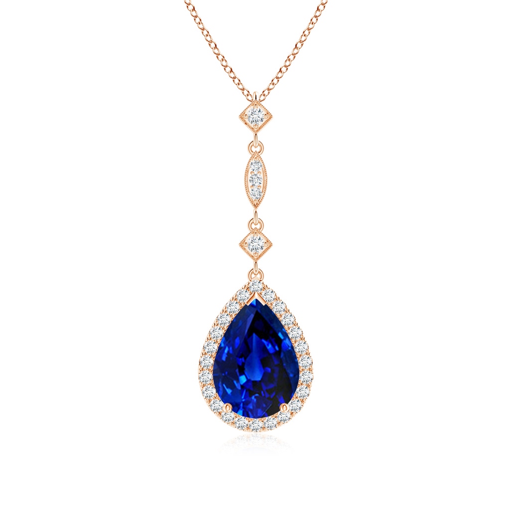 10x8mm Lab-Grown Blue Sapphire Teardrop Pendant with Diamond Accents in Rose Gold