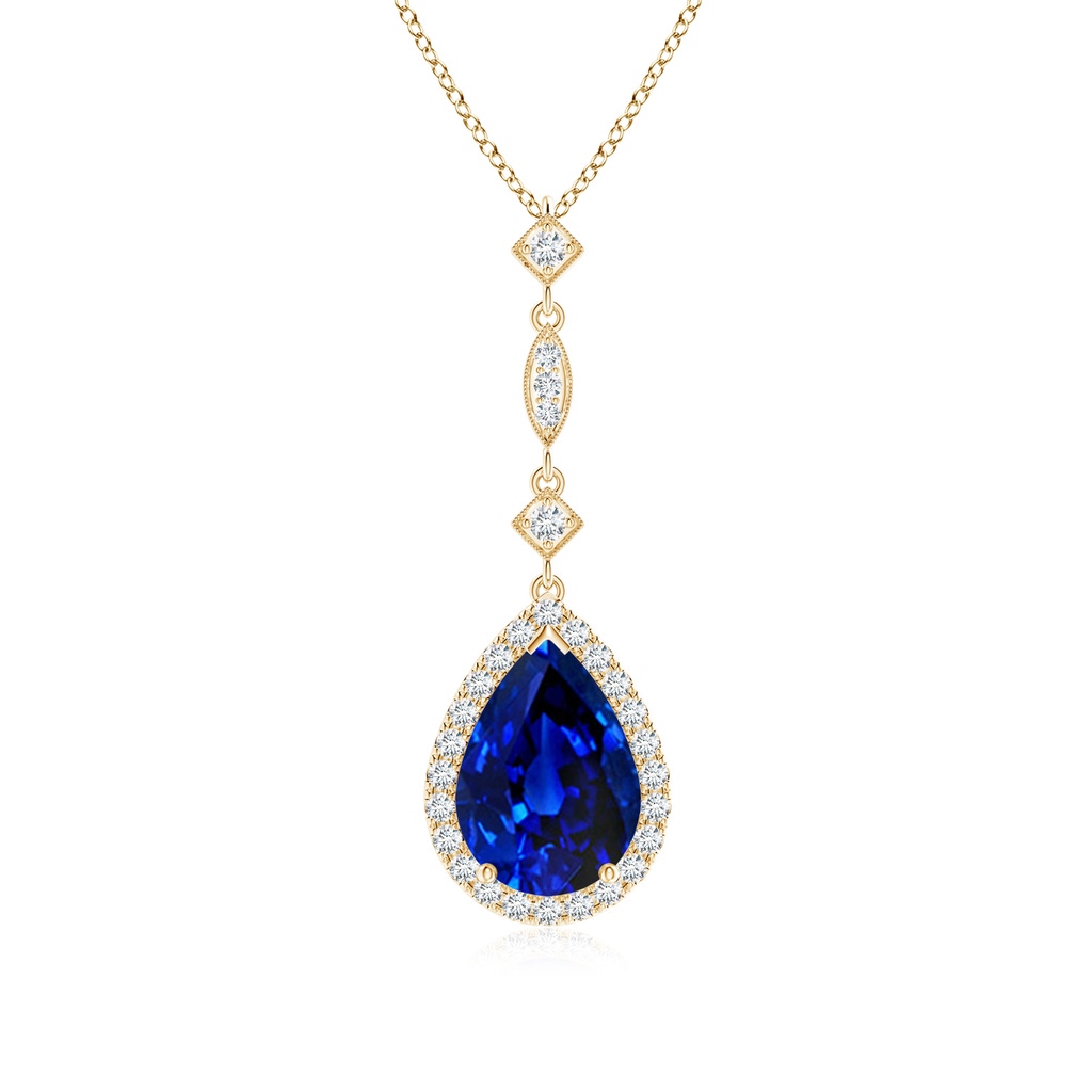 10x8mm AAAA Blue Sapphire Teardrop Pendant with Diamond Accents in Yellow Gold