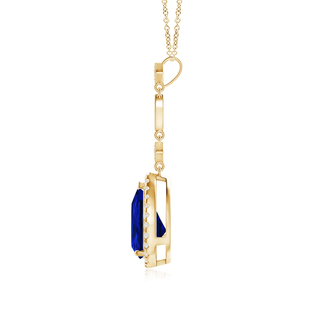 10x8mm Lab-Grown Blue Sapphire Teardrop Pendant with Diamond Accents in Yellow Gold - side 199