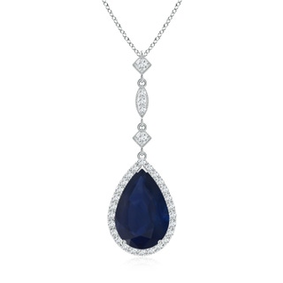 12x10mm A Blue Sapphire Teardrop Pendant with Diamond Accents in P950 Platinum