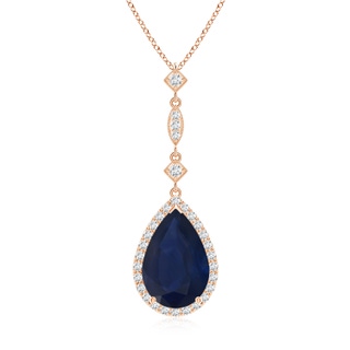 12x10mm A Blue Sapphire Teardrop Pendant with Diamond Accents in Rose Gold