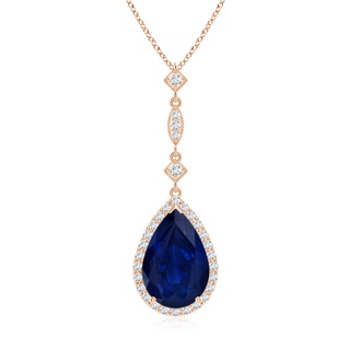 12x10mm AA Blue Sapphire Teardrop Pendant with Diamond Accents in Rose Gold