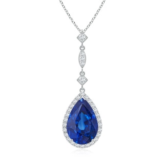 12x10mm AAA Blue Sapphire Teardrop Pendant with Diamond Accents in P950 Platinum