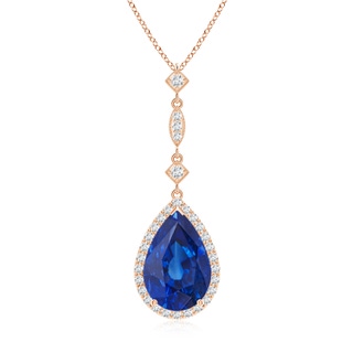 12x10mm AAA Blue Sapphire Teardrop Pendant with Diamond Accents in Rose Gold