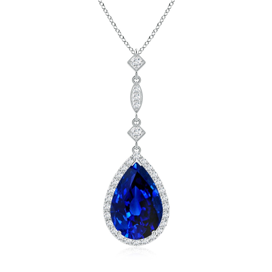 12x10mm Lab-Grown Blue Sapphire Teardrop Pendant with Diamond Accents in P950 Platinum 