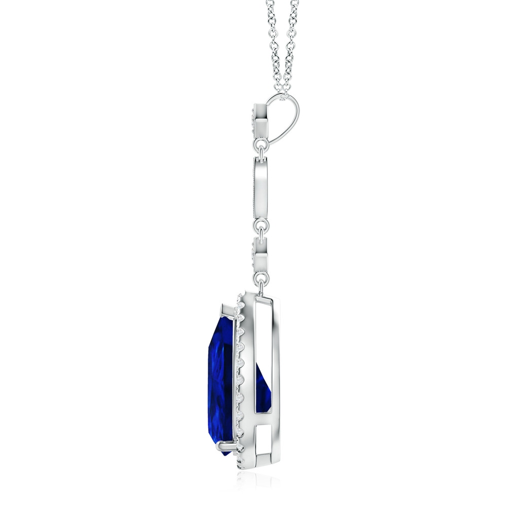 12x10mm Lab-Grown Blue Sapphire Teardrop Pendant with Diamond Accents in White Gold - side 199