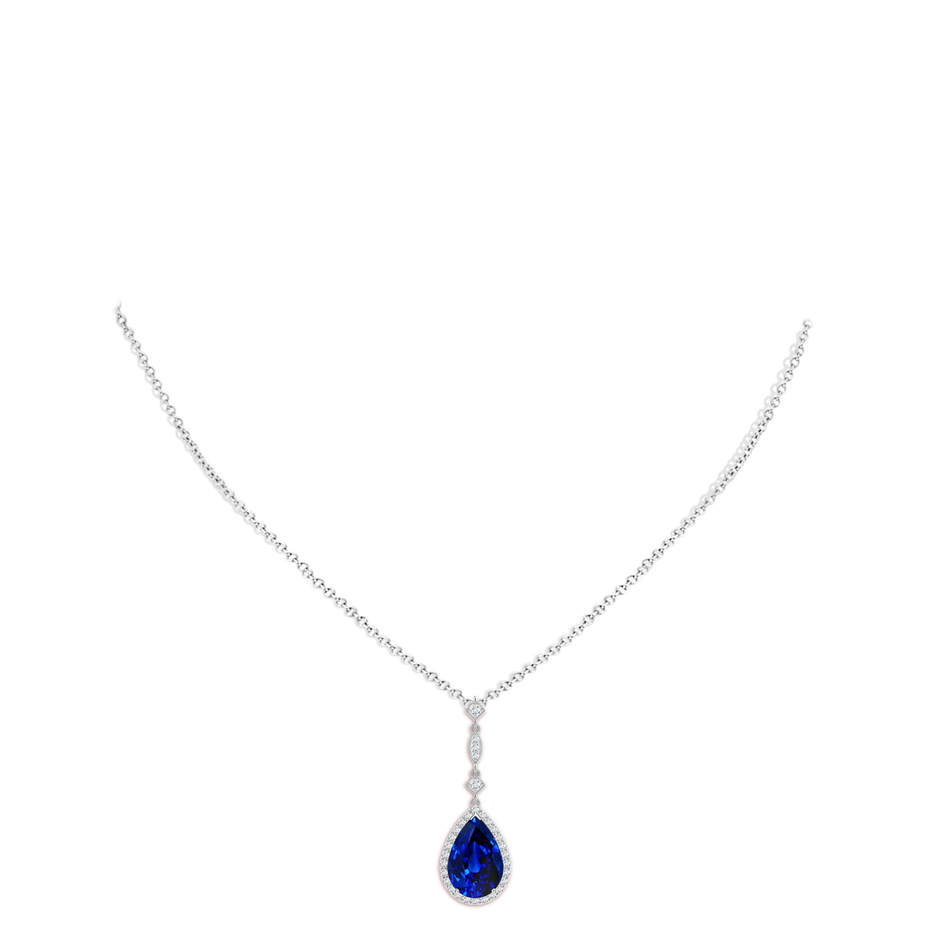 12x10mm Lab-Grown Blue Sapphire Teardrop Pendant with Diamond Accents in White Gold pen