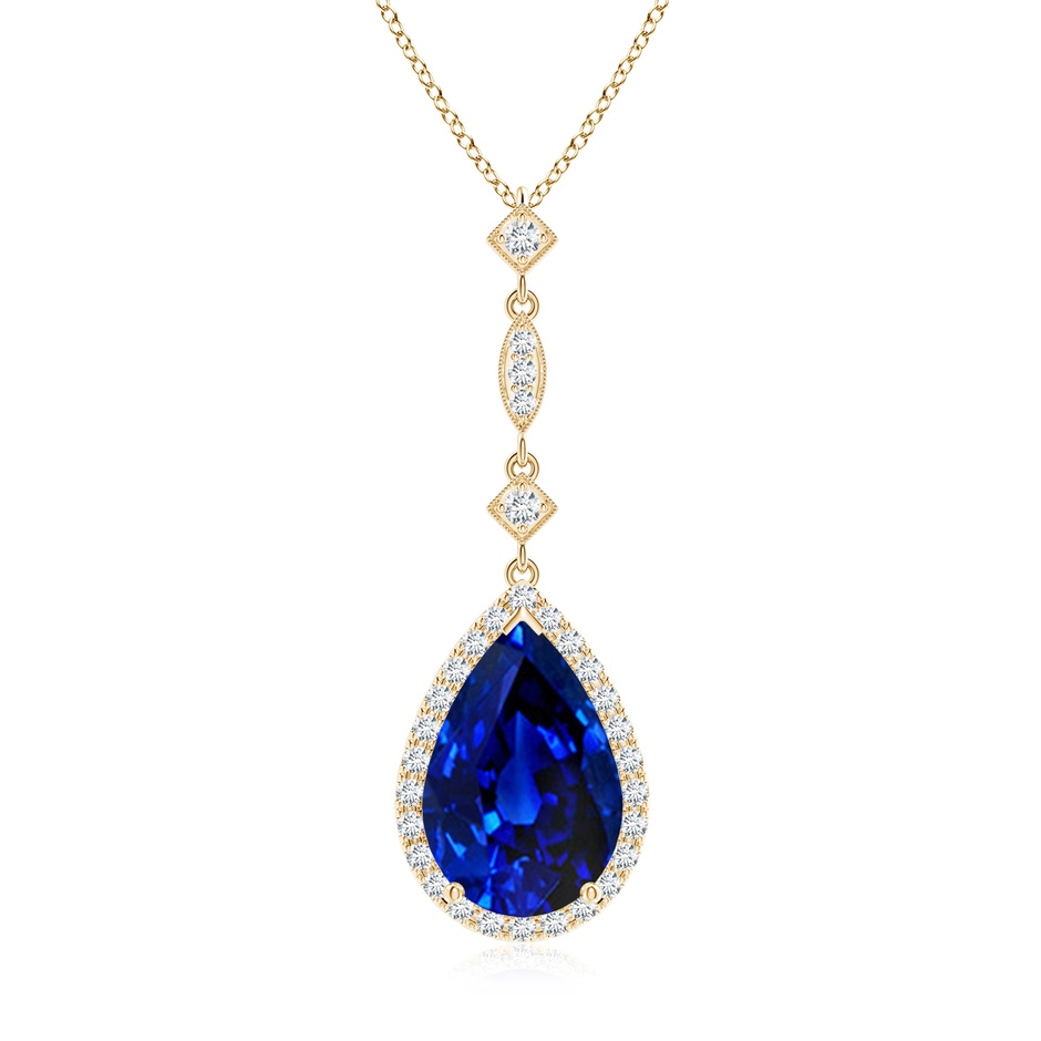 12x10mm Lab-Grown Blue Sapphire Teardrop Pendant with Diamond Accents in Yellow Gold 