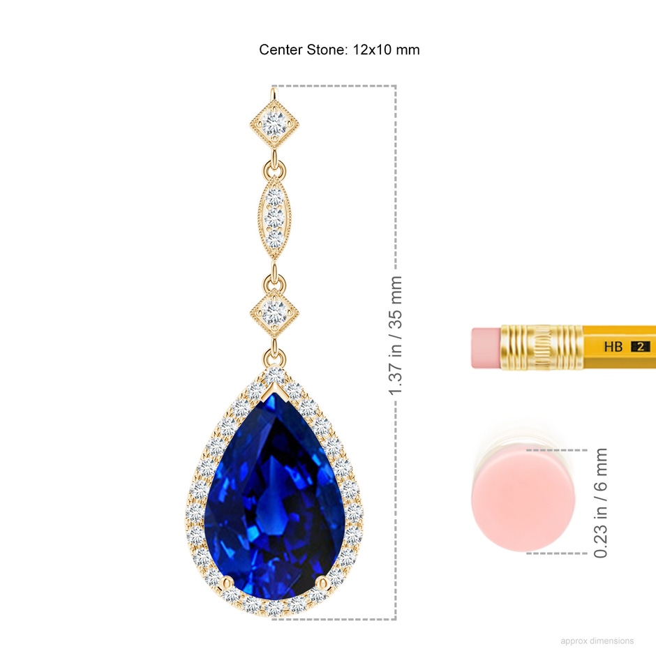 12x10mm Lab-Grown Blue Sapphire Teardrop Pendant with Diamond Accents in Yellow Gold ruler