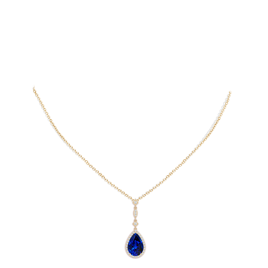12x10mm Lab-Grown Blue Sapphire Teardrop Pendant with Diamond Accents in Yellow Gold pen
