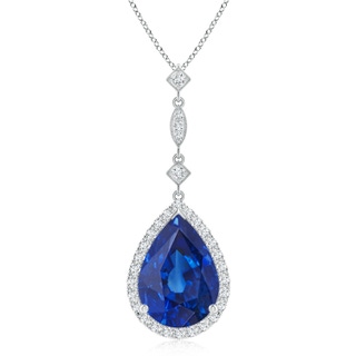 14x10mm AAA Blue Sapphire Teardrop Pendant with Diamond Accents in P950 Platinum