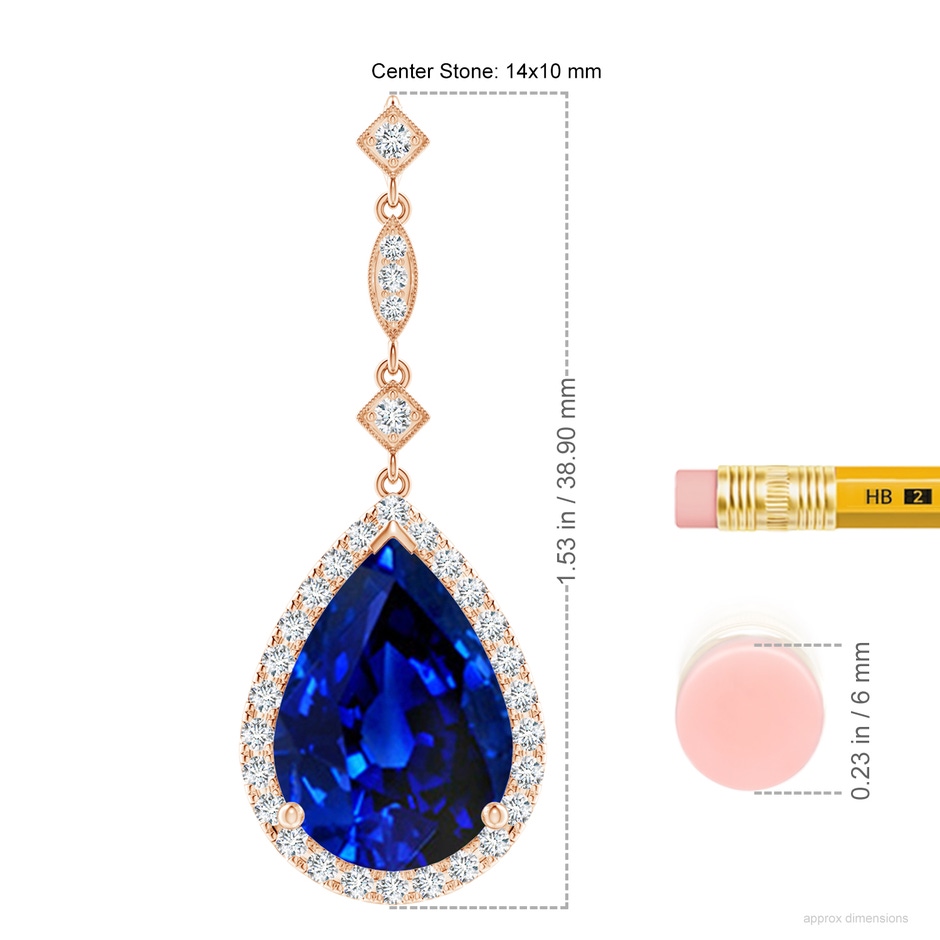14x10mm Lab-Grown Blue Sapphire Teardrop Pendant with Diamond Accents in Rose Gold ruler