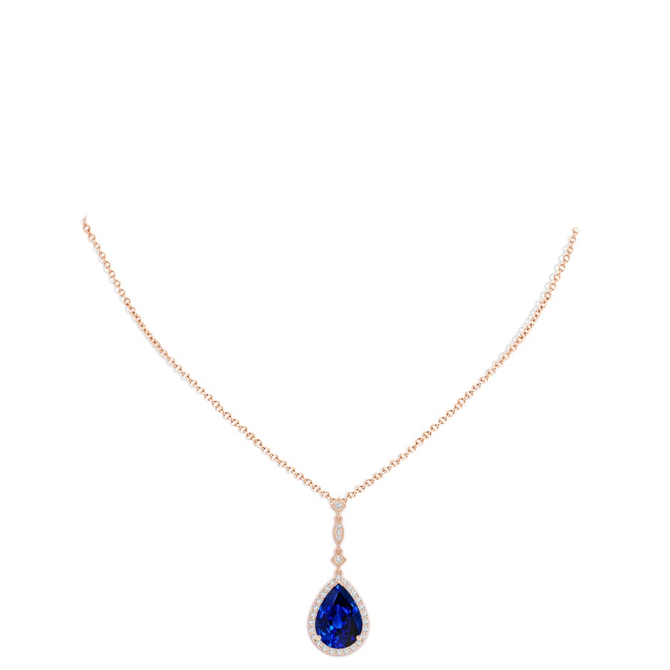 14x10mm Lab-Grown Blue Sapphire Teardrop Pendant with Diamond Accents in Rose Gold pen