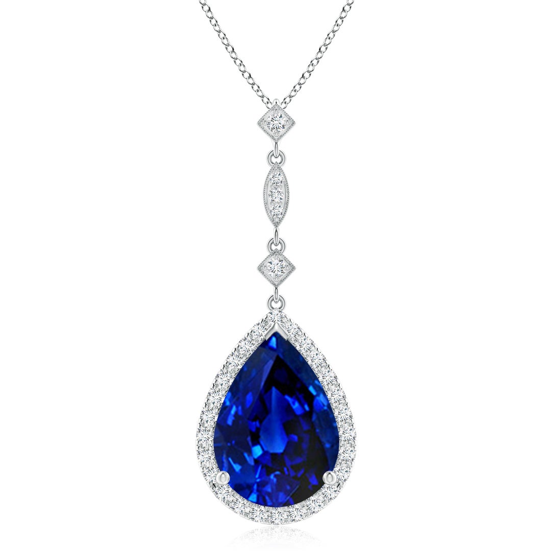 14x10mm AAAA Blue Sapphire Teardrop Pendant with Diamond Accents in White Gold