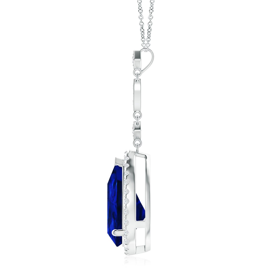 14x10mm AAAA Blue Sapphire Teardrop Pendant with Diamond Accents in White Gold - side 3