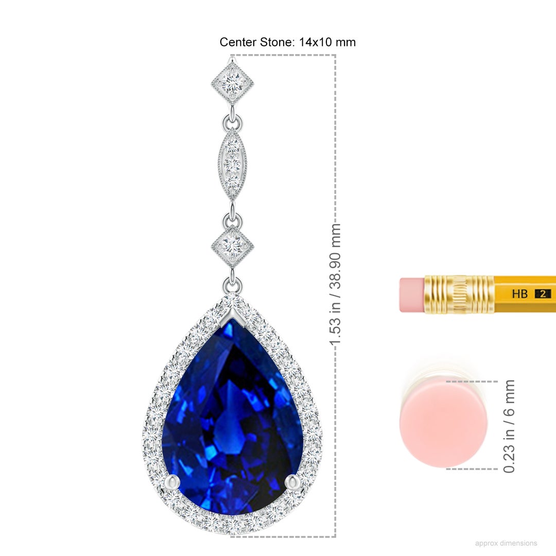 14x10mm AAAA Blue Sapphire Teardrop Pendant with Diamond Accents in White Gold - ruler