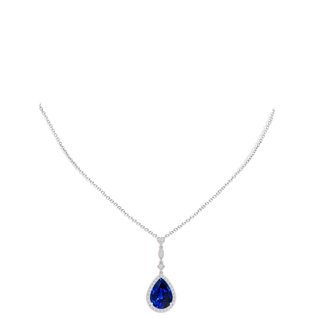 14x10mm AAAA Blue Sapphire Teardrop Pendant with Diamond Accents in White Gold - body_neck