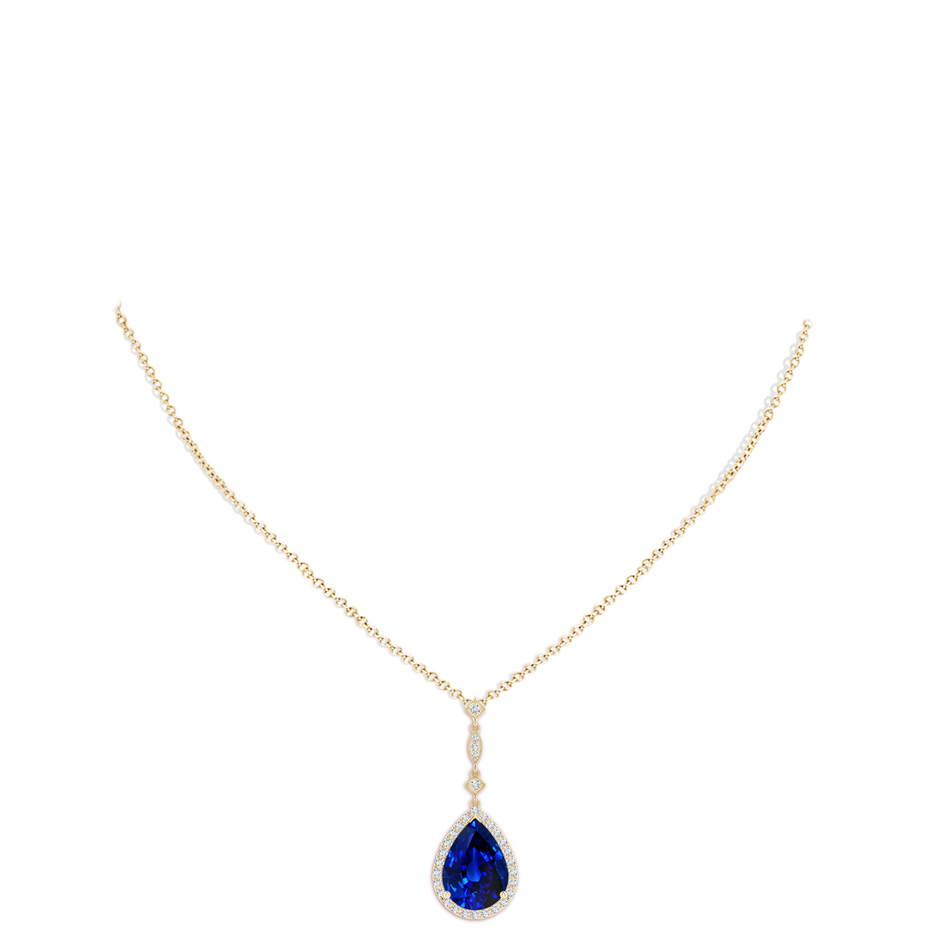 14x10mm Lab-Grown Blue Sapphire Teardrop Pendant with Diamond Accents in Yellow Gold pen