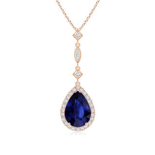 8.95x6.99x4.56mm AAA GIA Certified Blue Sapphire Teardrop Pendant with Diamond Accents in 10K Rose Gold