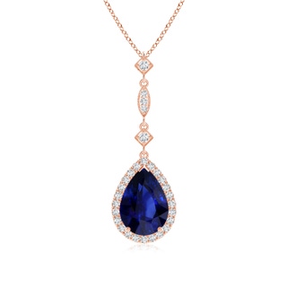 8.95x6.99x4.56mm AAA GIA Certified Blue Sapphire Teardrop Pendant with Diamond Accents in 18K Rose Gold
