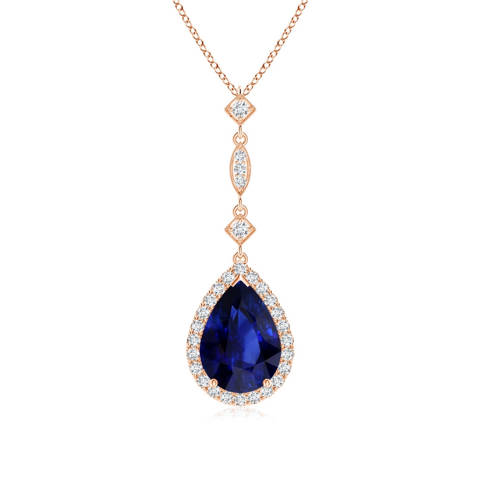 8.95x6.99x4.56mm AAA GIA Certified Blue Sapphire Teardrop Pendant with Diamond Accents in Rose Gold 