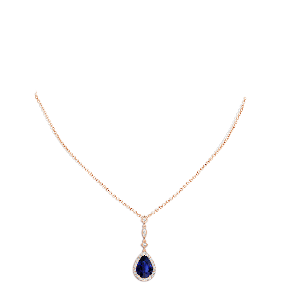 8.95x6.99x4.56mm AAA GIA Certified Blue Sapphire Teardrop Pendant with Diamond Accents in Rose Gold pen