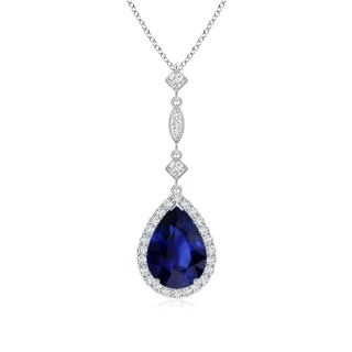 8.95x6.99x4.56mm AAA GIA Certified Blue Sapphire Teardrop Pendant with Diamond Accents in White Gold