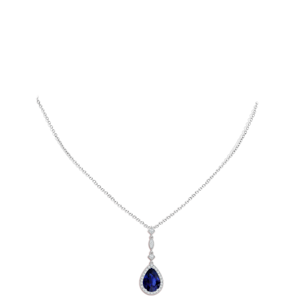 8.95x6.99x4.56mm AAA GIA Certified Blue Sapphire Teardrop Pendant with Diamond Accents in White Gold pen