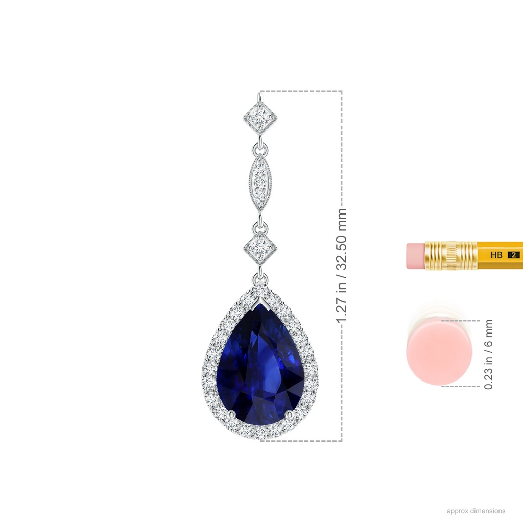 8.95x6.99x4.56mm AAA GIA Certified Blue Sapphire Teardrop Pendant with Diamond Accents in White Gold ruler
