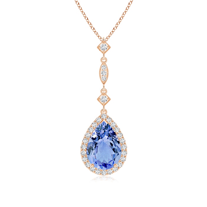 10x7mm A Tanzanite Teardrop Pendant with Diamond Accents in Rose Gold 