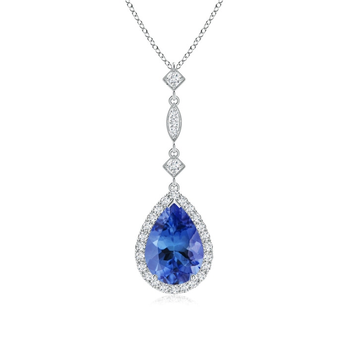 10x7mm AA Tanzanite Teardrop Pendant with Diamond Accents in P950 Platinum 