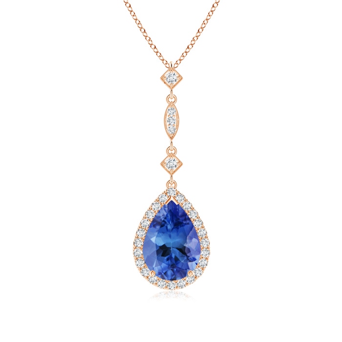 10x7mm AA Tanzanite Teardrop Pendant with Diamond Accents in Rose Gold 
