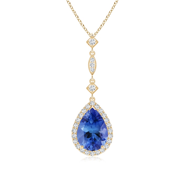 10x7mm AA Tanzanite Teardrop Pendant with Diamond Accents in Yellow Gold 