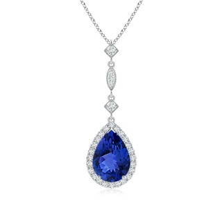 10x7mm AAA Tanzanite Teardrop Pendant with Diamond Accents in P950 Platinum