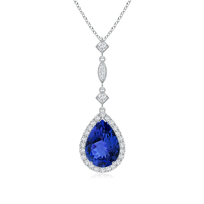 10x7mm AAA Tanzanite Teardrop Pendant with Diamond Accents in White Gold 