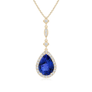 10x7mm AAA Tanzanite Teardrop Pendant with Diamond Accents in Yellow Gold