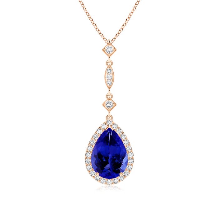 10x7mm AAAA Tanzanite Teardrop Pendant with Diamond Accents in Rose Gold 