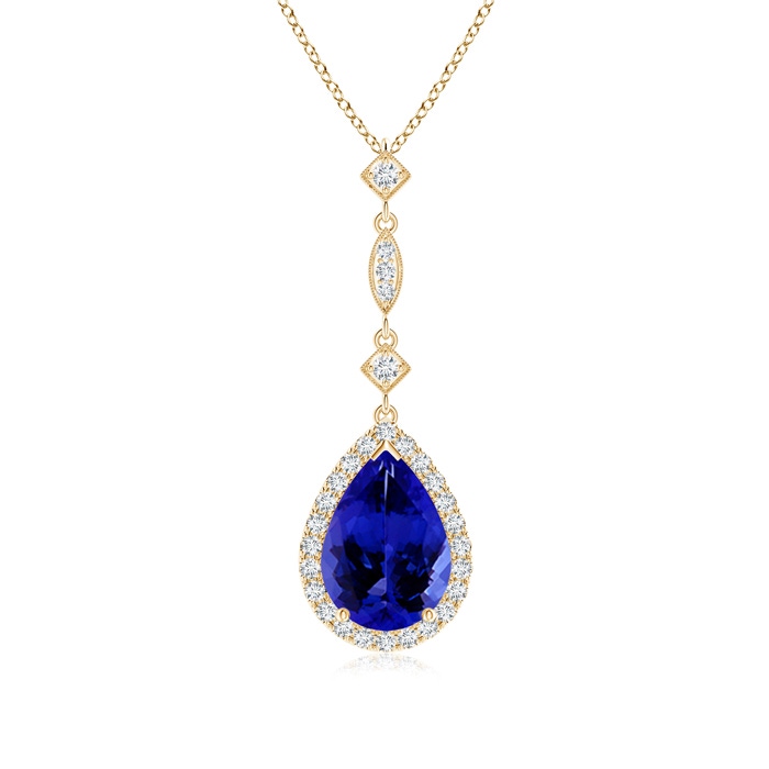 10x7mm AAAA Tanzanite Teardrop Pendant with Diamond Accents in Yellow Gold