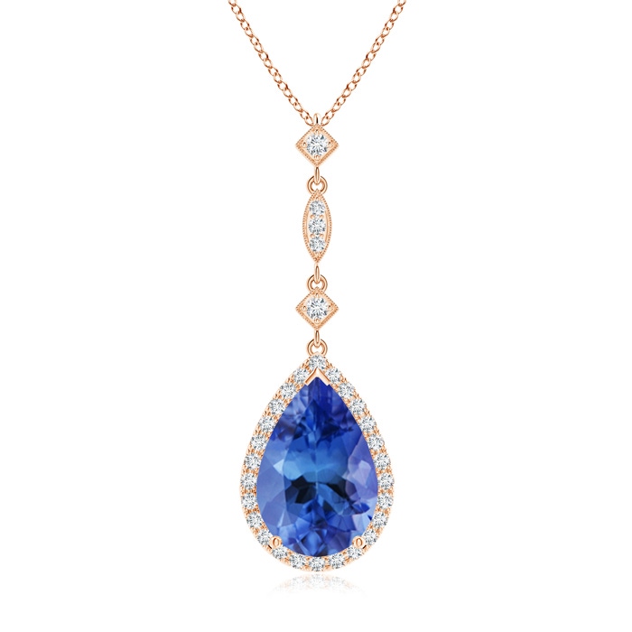 12x8mm AA Tanzanite Teardrop Pendant with Diamond Accents in Rose Gold 