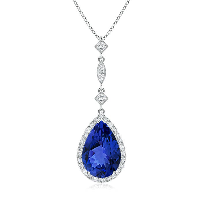 12x8mm AAA Tanzanite Teardrop Pendant with Diamond Accents in P950 Platinum