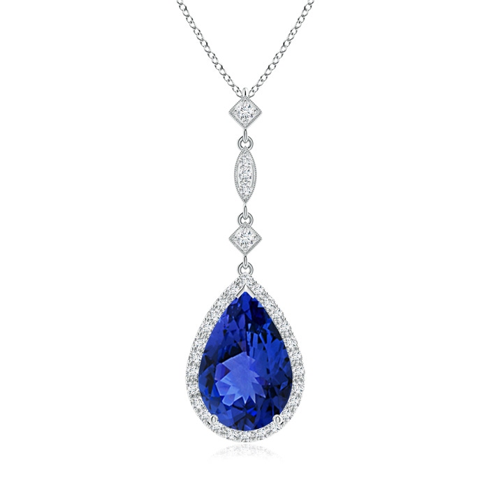 12x8mm AAA Tanzanite Teardrop Pendant with Diamond Accents in P950 Platinum 