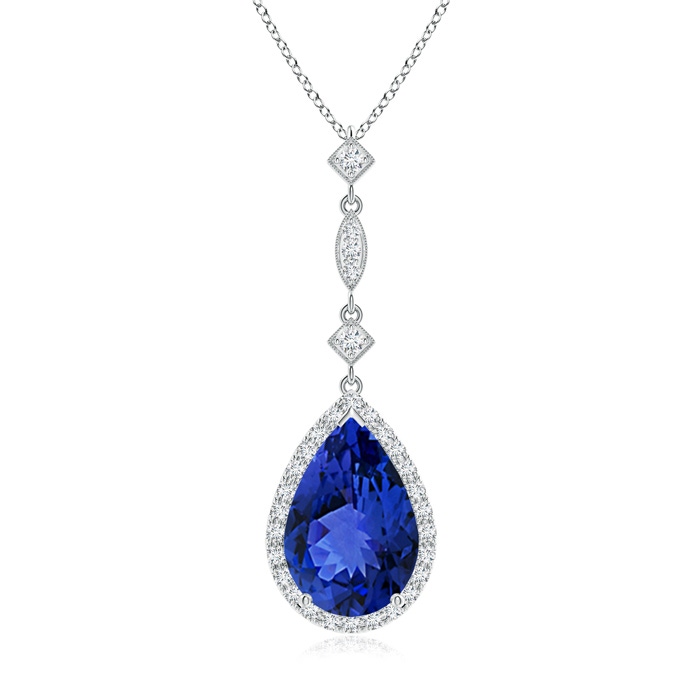 12x8mm AAA Tanzanite Teardrop Pendant with Diamond Accents in White Gold