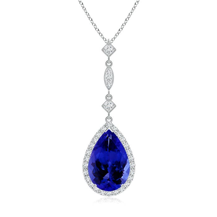 12x8mm AAAA Tanzanite Teardrop Pendant with Diamond Accents in P950 Platinum