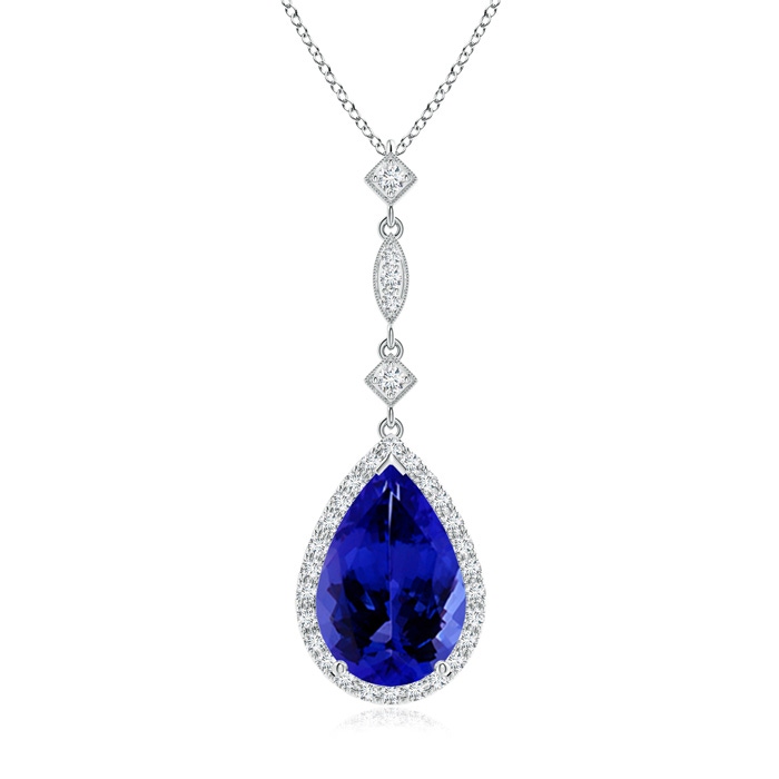 12x8mm AAAA Tanzanite Teardrop Pendant with Diamond Accents in P950 Platinum 