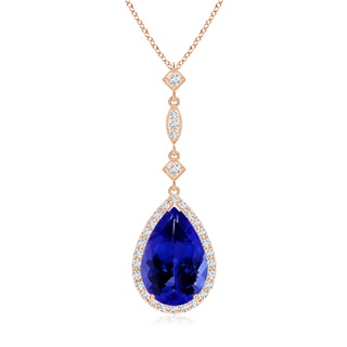 12x8mm AAAA Tanzanite Teardrop Pendant with Diamond Accents in Rose Gold