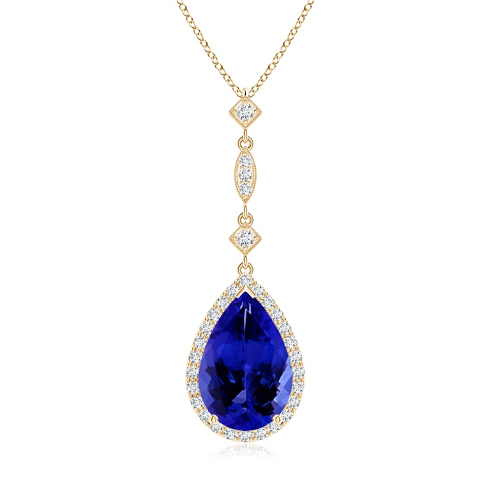 12x8mm AAAA Tanzanite Teardrop Pendant with Diamond Accents in Yellow Gold 