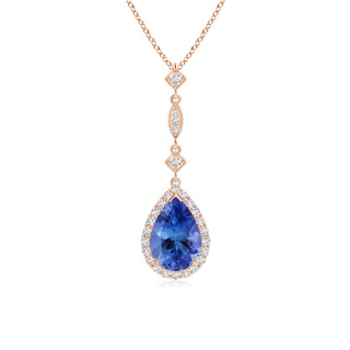 9x6mm AA Tanzanite Teardrop Pendant with Diamond Accents in Rose Gold