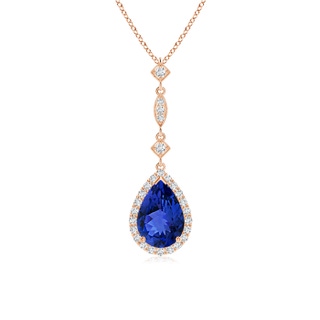 9x6mm AAA Tanzanite Teardrop Pendant with Diamond Accents in Rose Gold