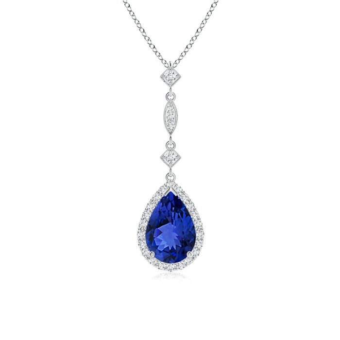 9x6mm AAA Tanzanite Teardrop Pendant with Diamond Accents in White Gold